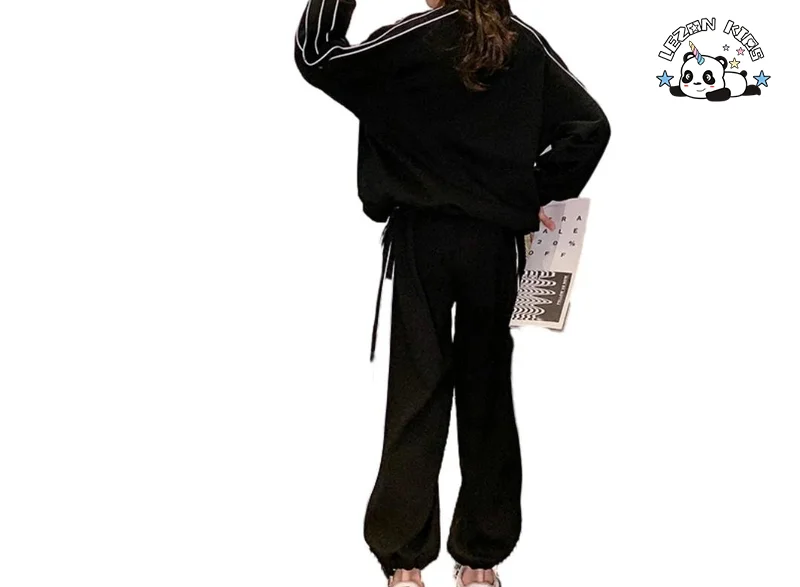 LEZONKIDS - Reflective Strip Kids Two-piece Set Zipper-up Jacket Casual Trousers Girls Sports Suit